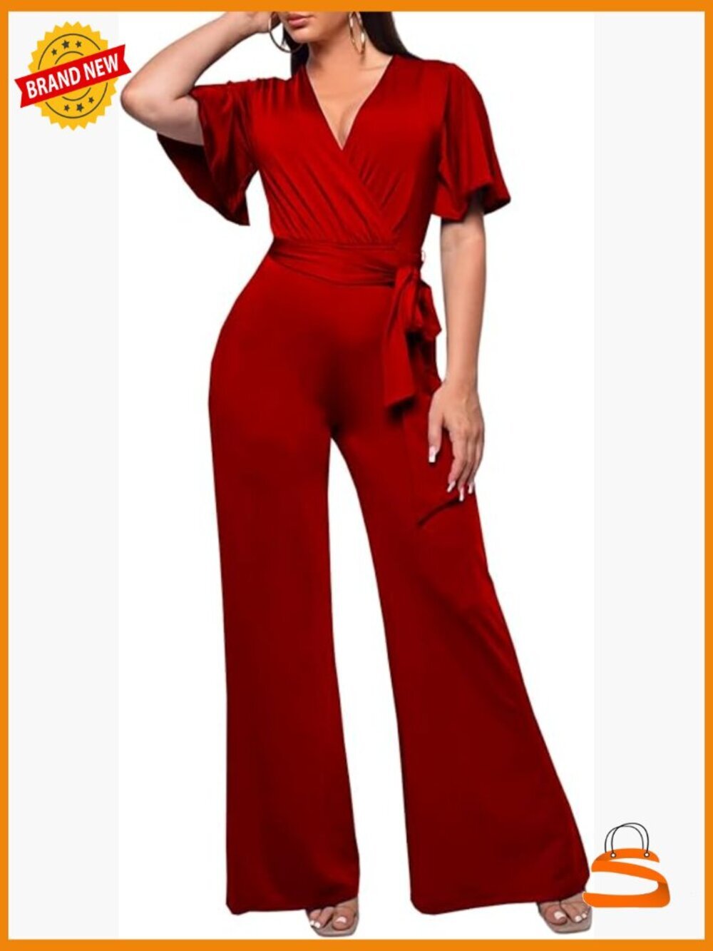 Elegant Plus Size Jumpsuit Sexy Back Zipper Short Sleeve Wide Leg Straight